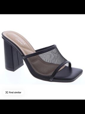 TOP Moda Black Mesh Block Heel Slide